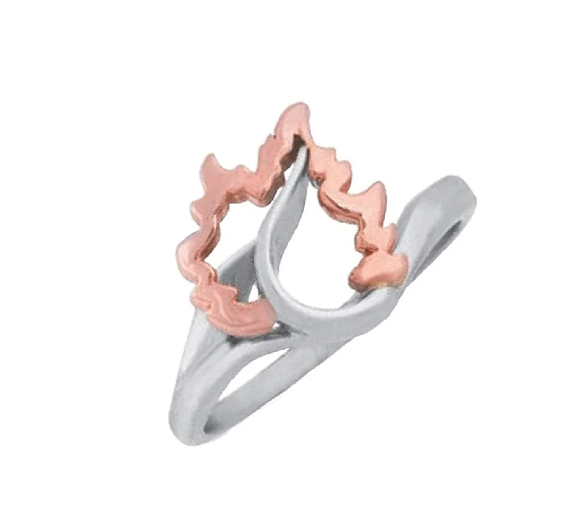 10k Rose Gold Heart Flame Silhouette Ring, Rhodium Plated Sterling Silver, Size 6