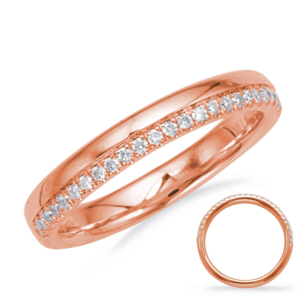 14K Rose Gold Diamond and Plain Stack Band