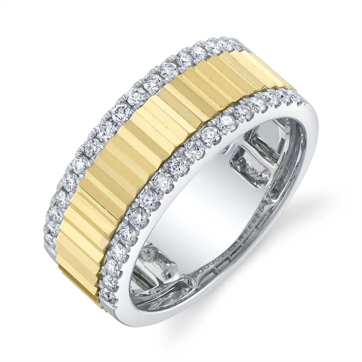 14K White and Yellow Gold Diamond Wide Band Ring