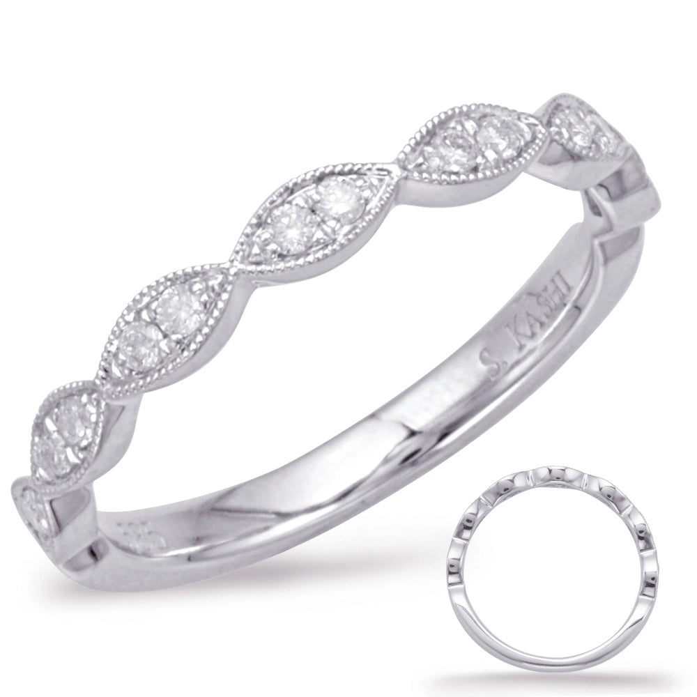 14K White Gold Anniversary Band, Marquise Design w/Round Diamonds