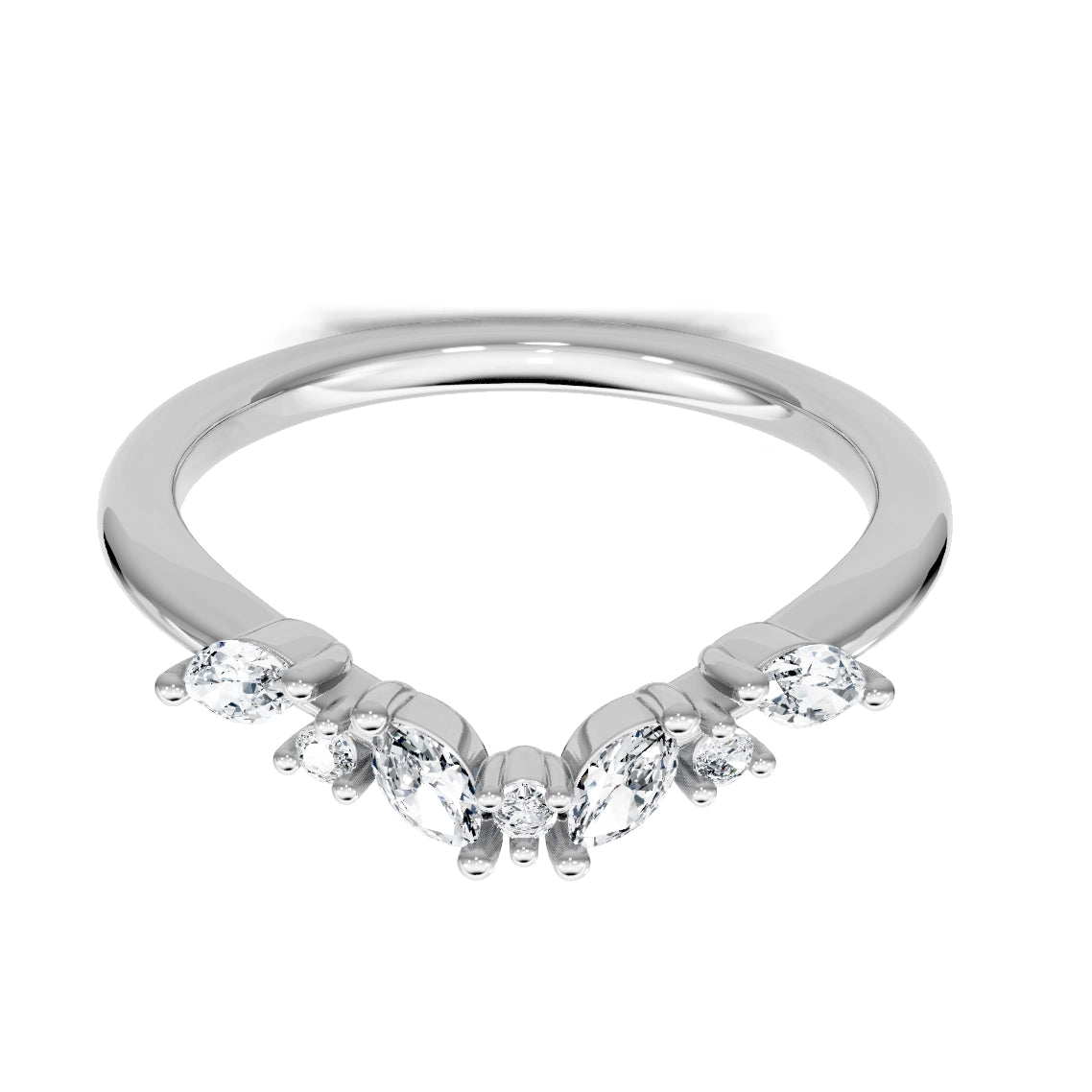 14K White Gold Curved Diamond Band