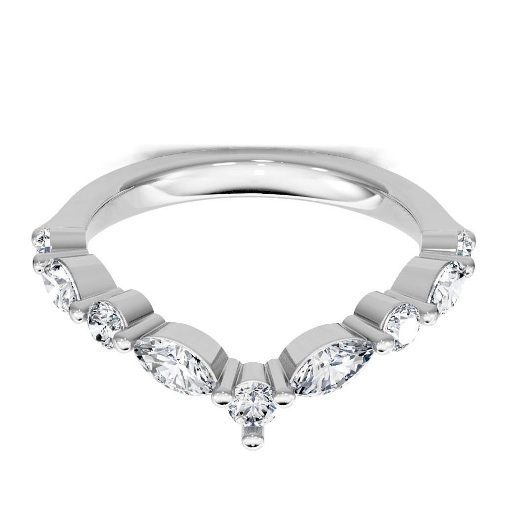 14K White Gold Curved Diamond Band