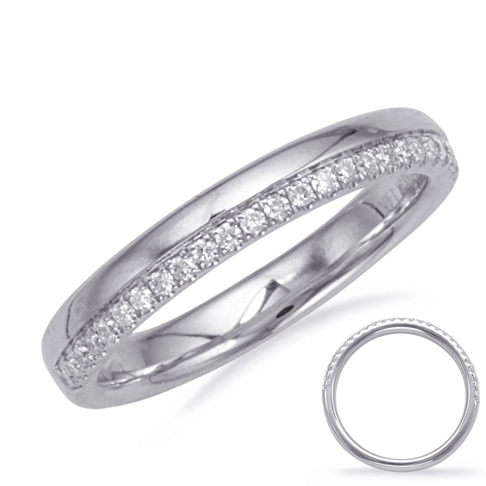 14K White Gold Diamond and Plain Stack Band