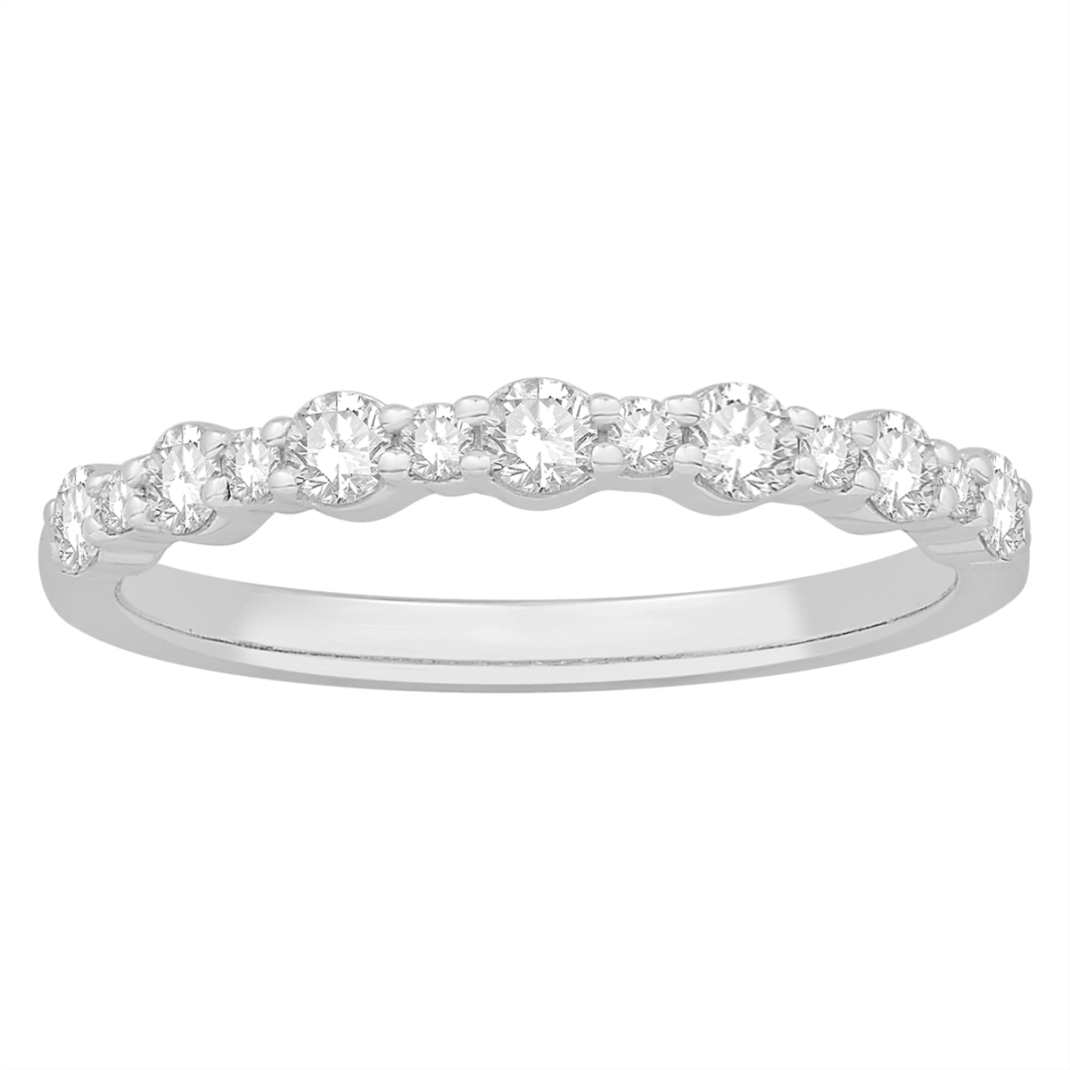 14K White Gold Diamond Band, Alternating Smaller & Larger Round Diamonds