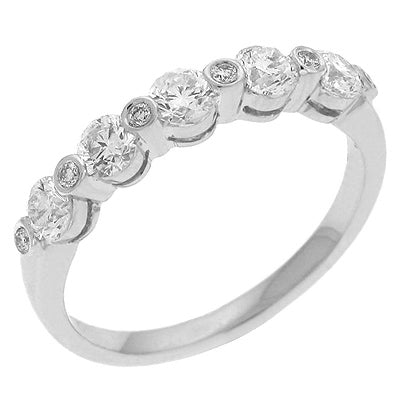 14K White Gold Diamond Band, Fancy Round and Bezel Set