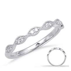 14K White Gold Diamond Band, Marquise Design, Beaded Edges