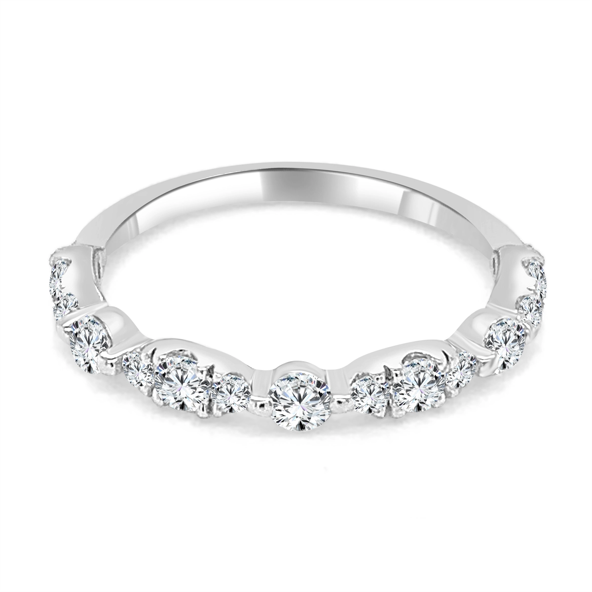 14K White Gold Diamond Band, Prong Set Fancy