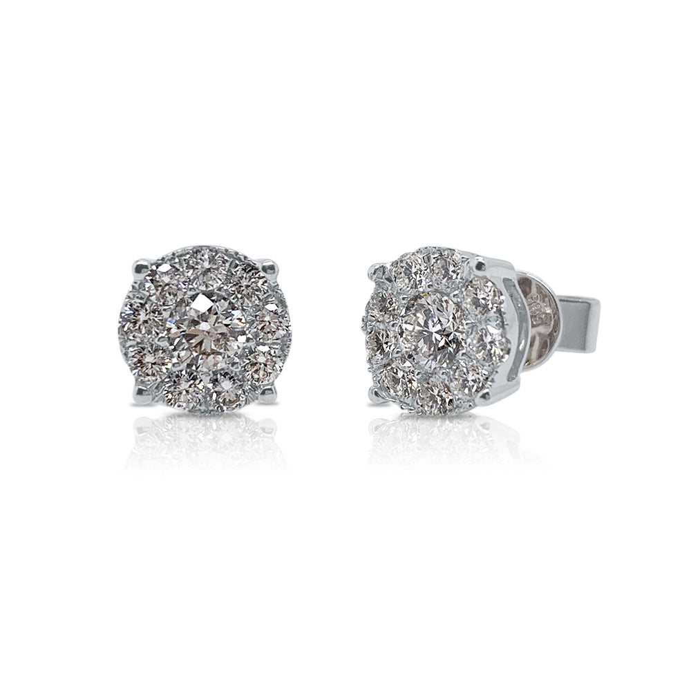 14K White Gold Diamond Cluster Stud Earrings