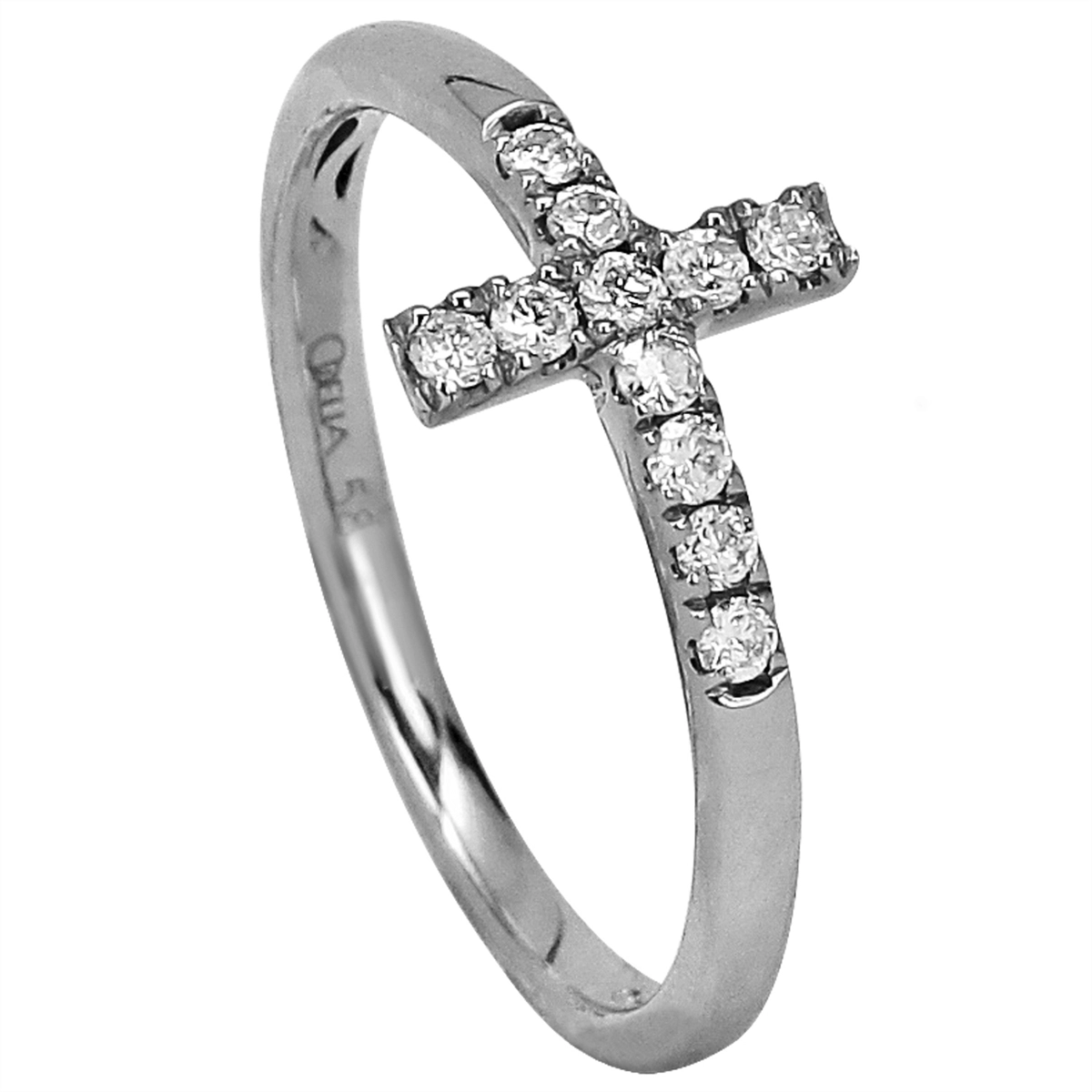 14K White Gold Diamond Cross Ring