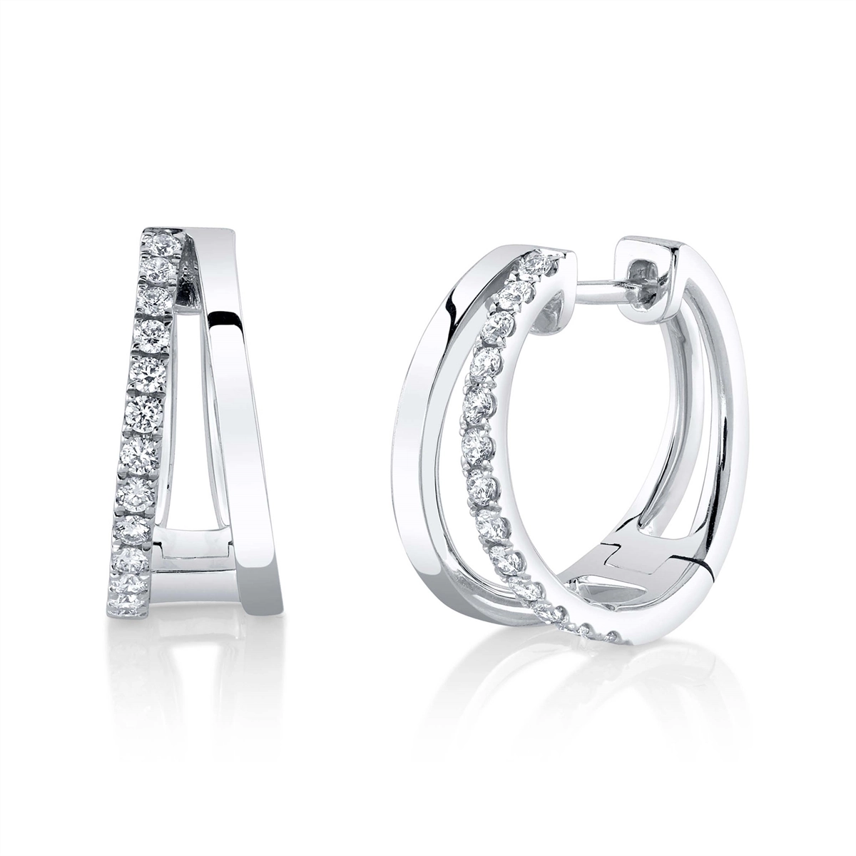 14K White Gold Diamond Hoop Earrings