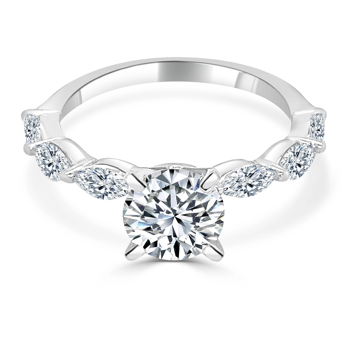 14K White Gold Diamond Semi-mount, Marquise Prong Set