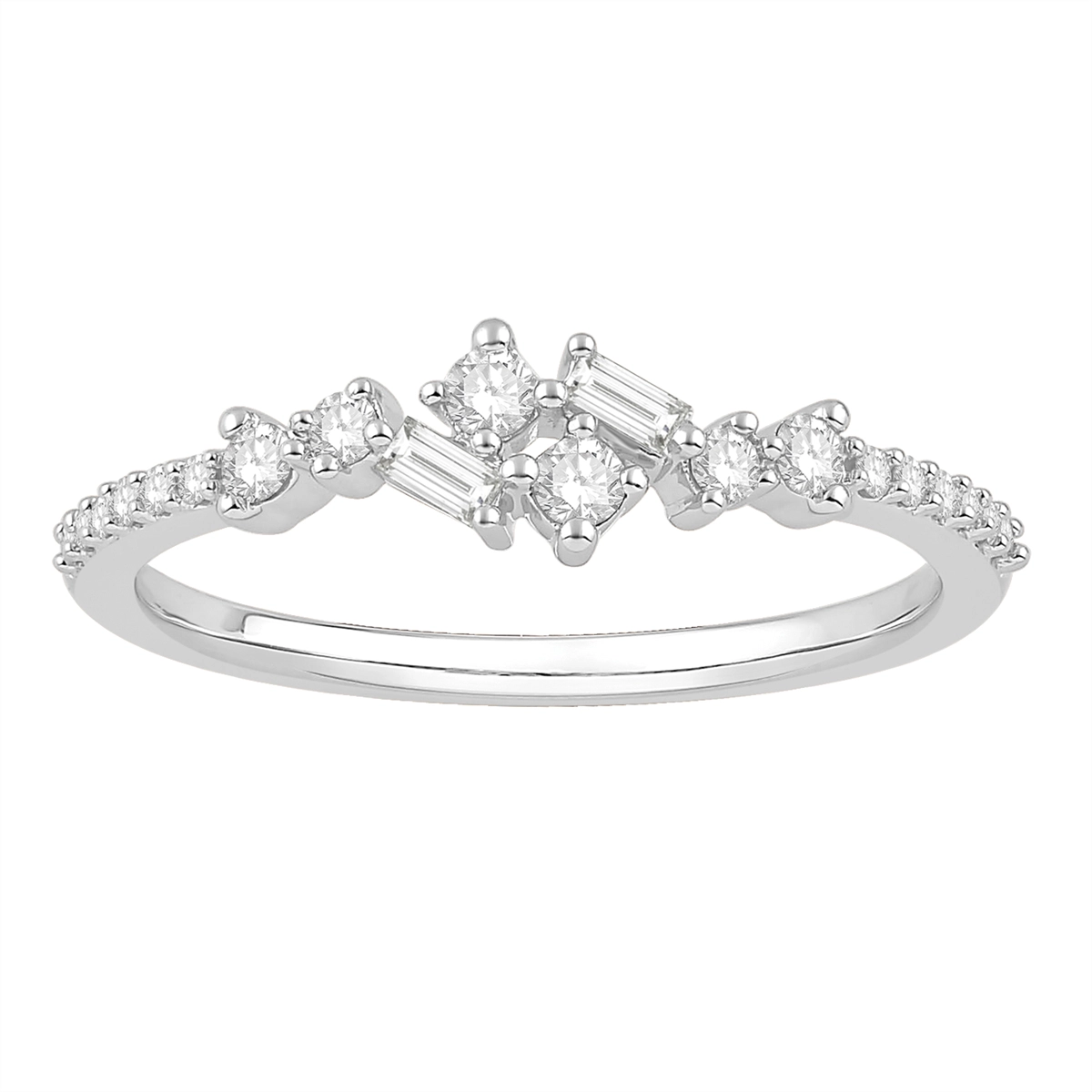 14K White Gold Fancy Diamond Ring, Baguettes & Rounds