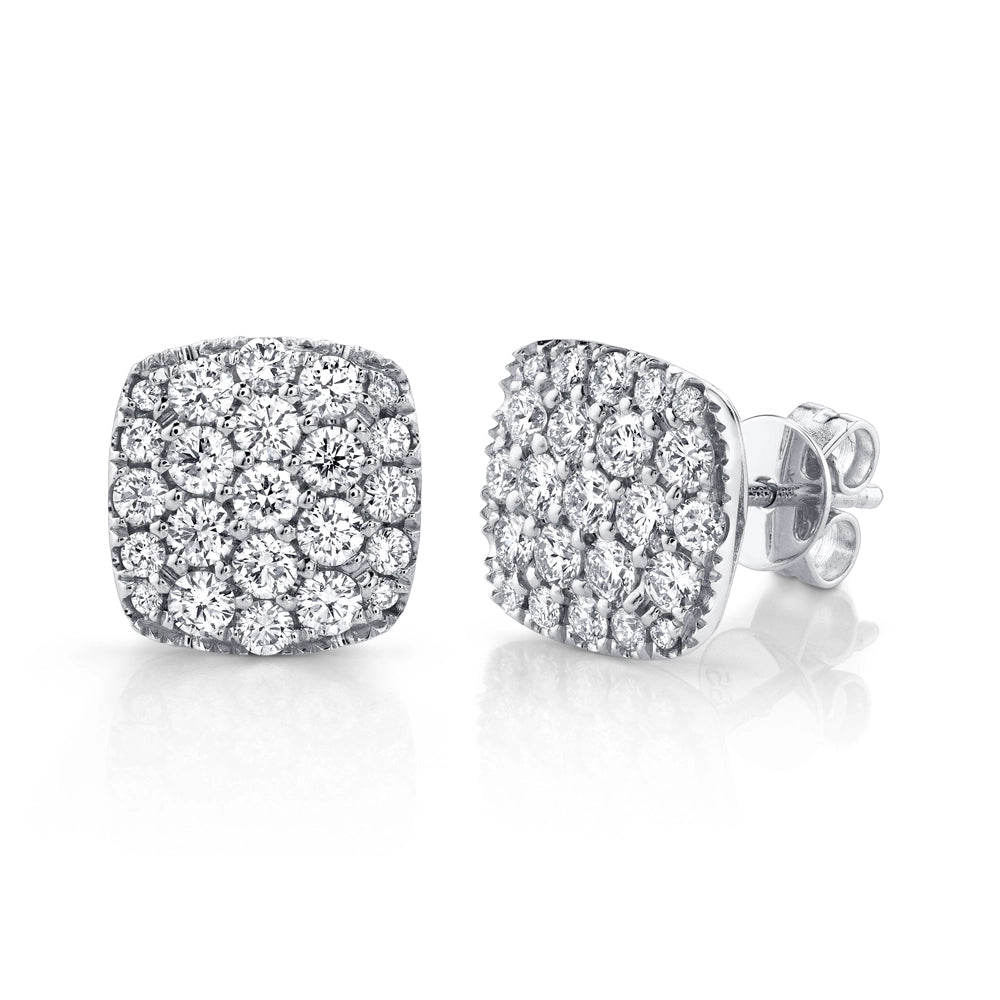 14K White Gold Pave Diamond Cushion Stud Earrings