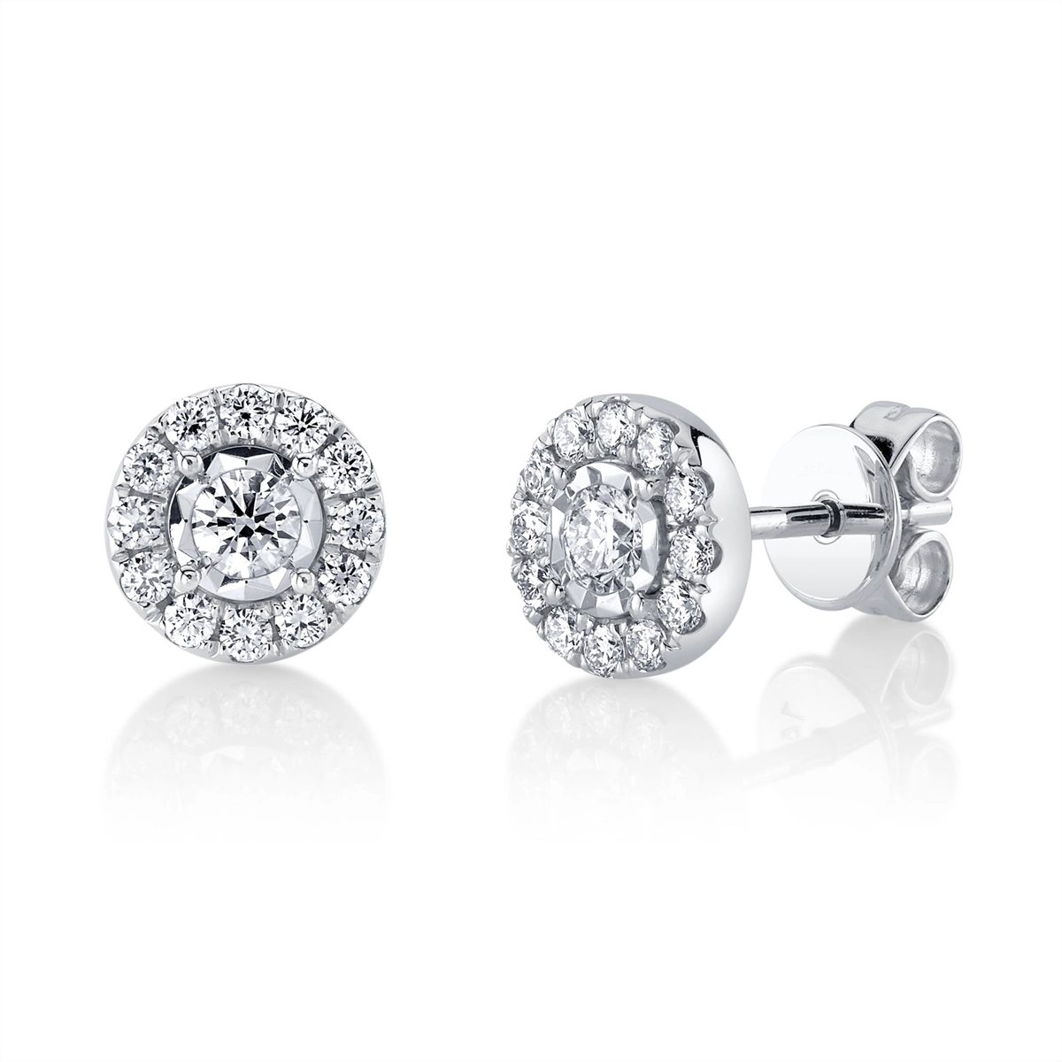 14K White Gold Round Diamond Stud Earrings