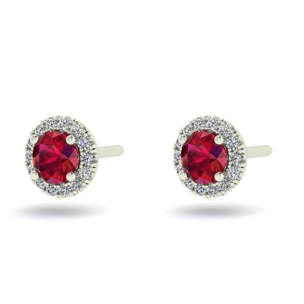 14K White Gold Ruby and Diamond Stud Earrings