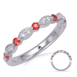 14K White Gold Ruby & Diamond Band, Marquise & Round Design