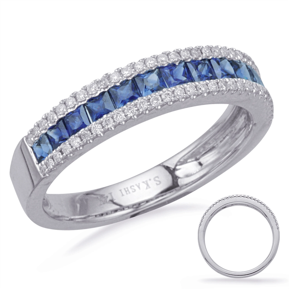 14K White Gold Sapphire Band with Diamond Edges