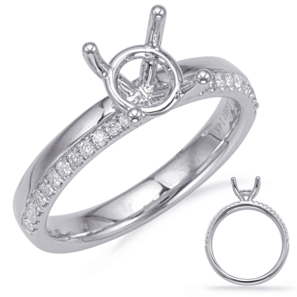 14K White Gold Semi Mount Diamond Ring with Half Diamond and Half Plain Shank