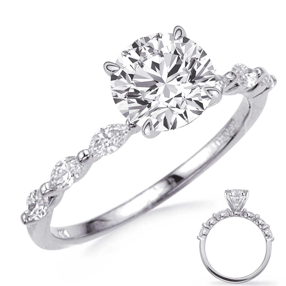 14K White Gold Semi Mount Diamond Ring with Marquise Diamond Shank