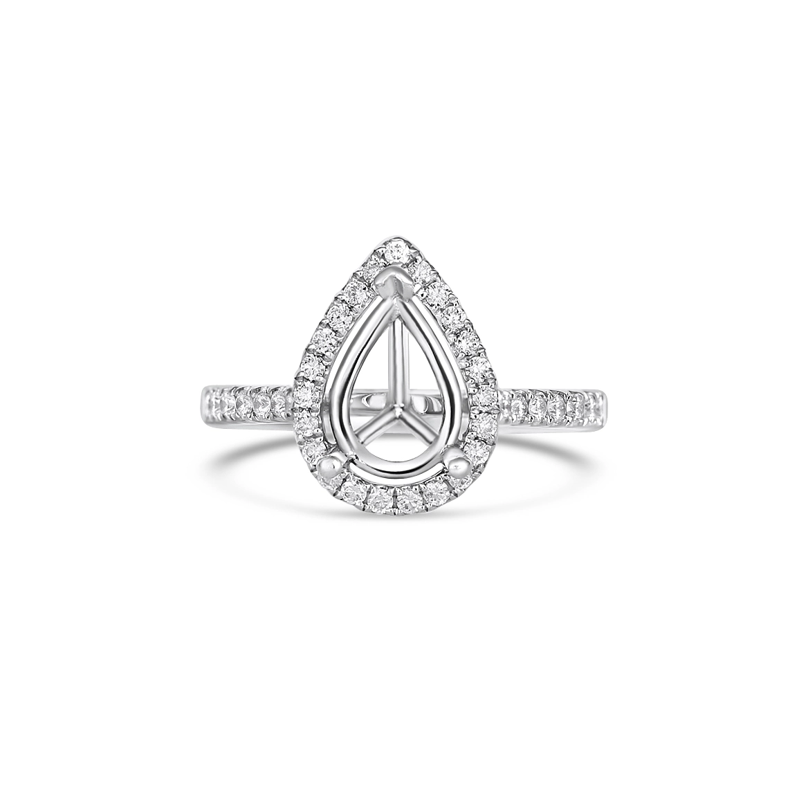 14K White Gold Semi Mount Diamond Ring with Pear Halo