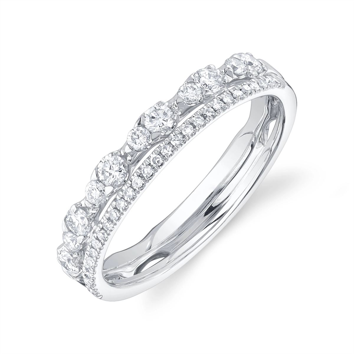 14K White Gold Two Layer Fancy Diamond Band with Marquise Design and Straight Band