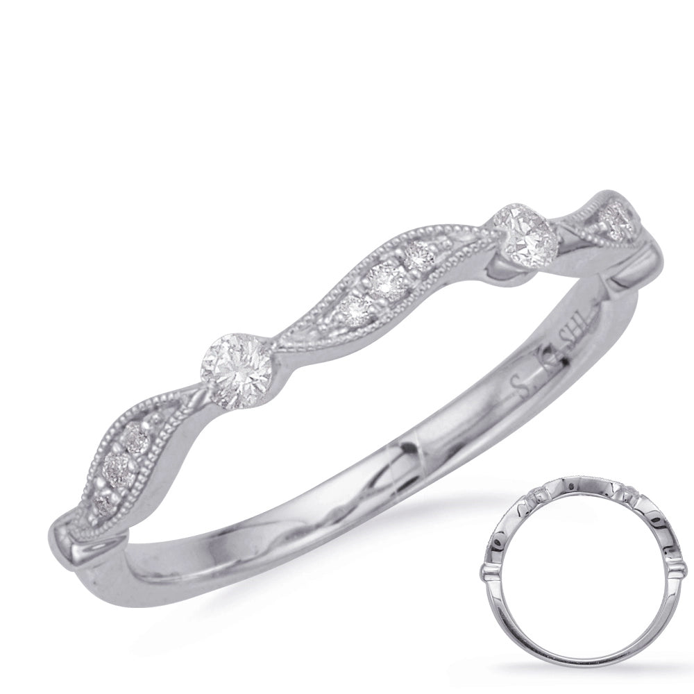 14K White Gold Waved Diamond Band