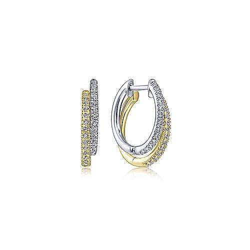 14K White & Yellow Gold Diamond Double Hoop Earrings