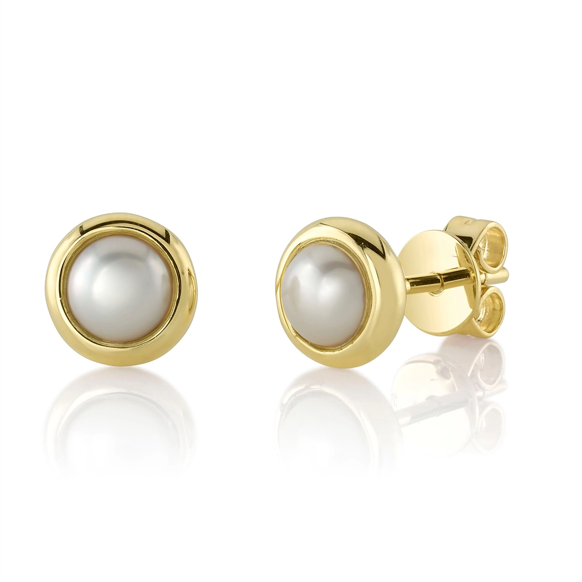 14K Yellow Gold Bezel Set Cultured Pearl Stud Earrings