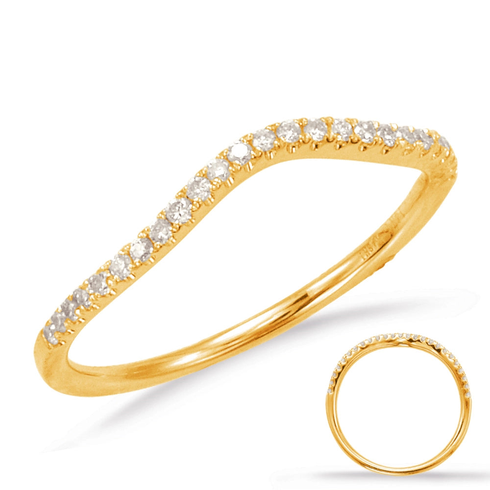 14K Yellow Gold Curved Diamond Band, Prong Set Thin Shank