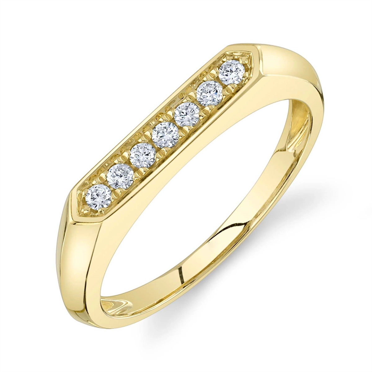 14K Yellow Gold Diamond Bar Ring, Bead Set