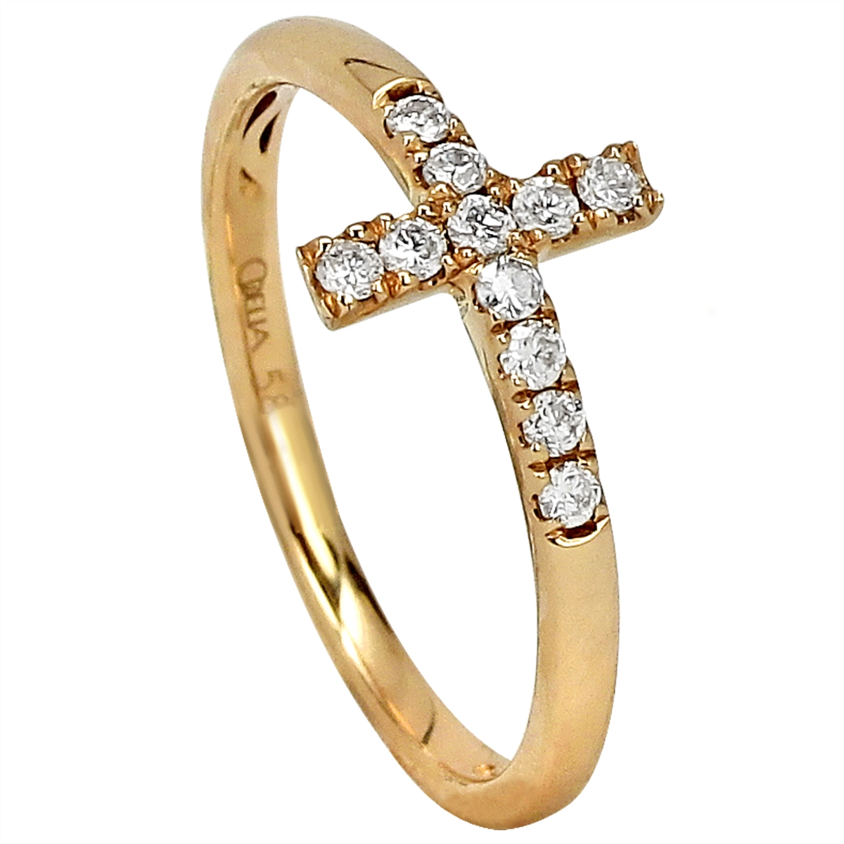 14K Yellow Gold Diamond Cross Ring