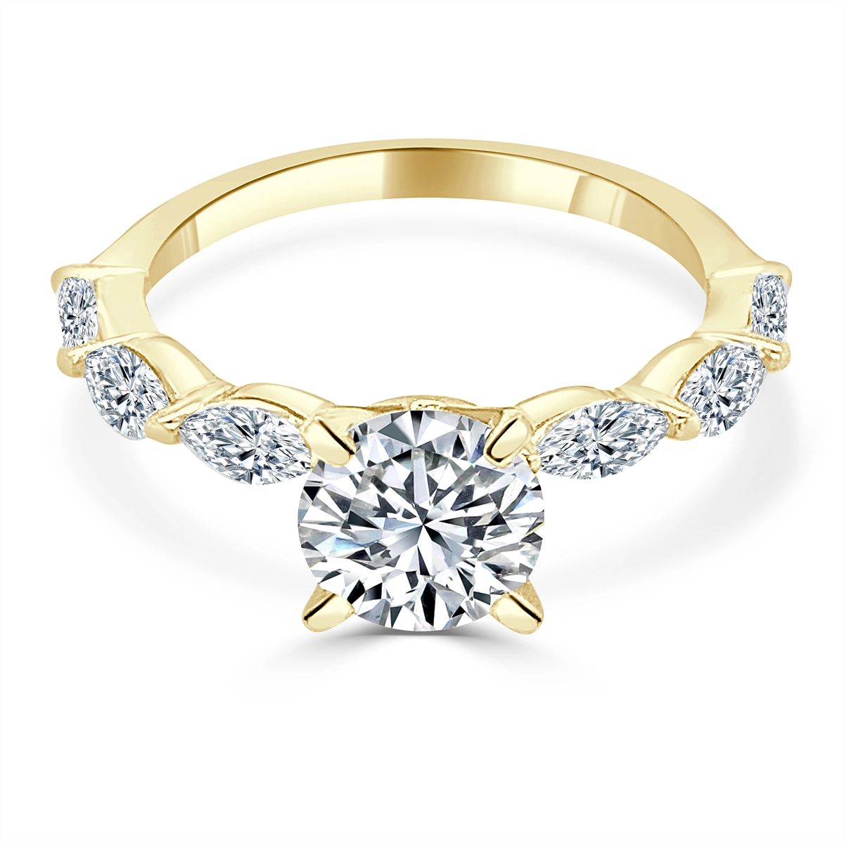 14K Yellow Gold Diamond Semi-mount, Marquise Prong Set