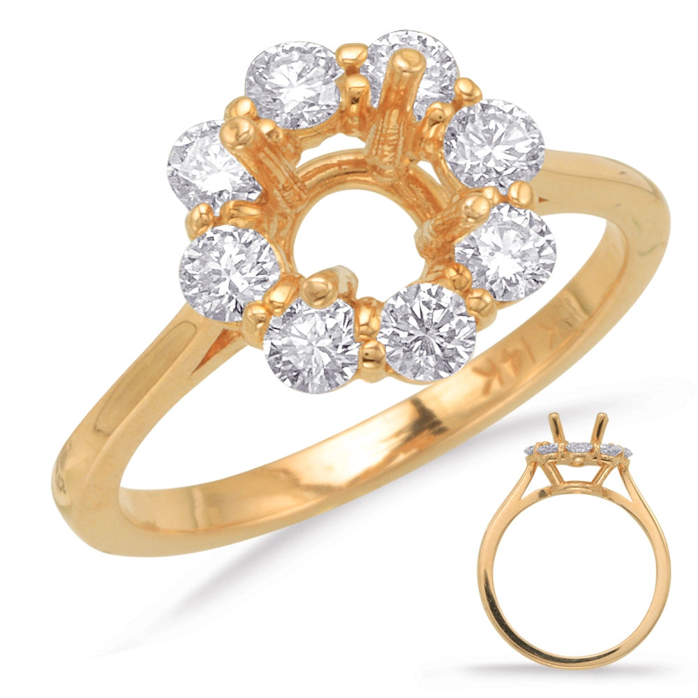 14K Yellow Gold Diamond Semi-mount Ring, Round Halo