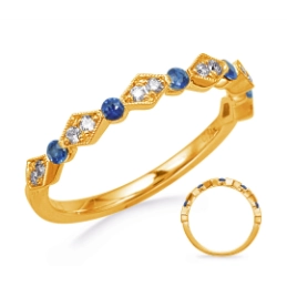 14K Yellow Gold Fancy Diamond & Sapphire Band, Alternating Round & Horizontal Diamond Design