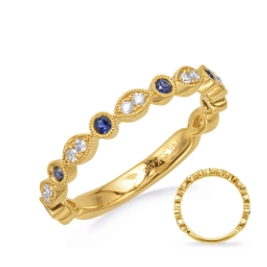 14K Yellow Gold Fancy Diamond & Sapphire Band, Alternating Round & Marquise Design