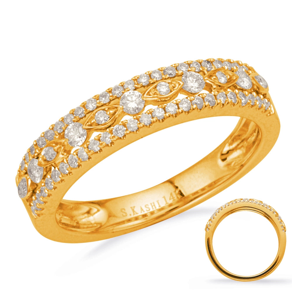 14K Yellow Gold Layered Diamond Band with Marquise and Round Design Center