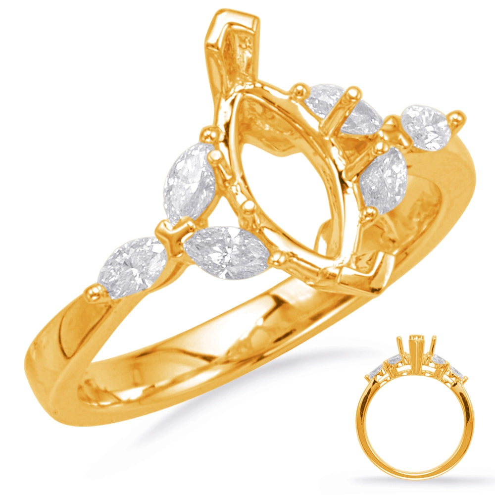 14K Yellow Gold Marquise Semi Mount Diamond Ring with Marquise Diamond Sides