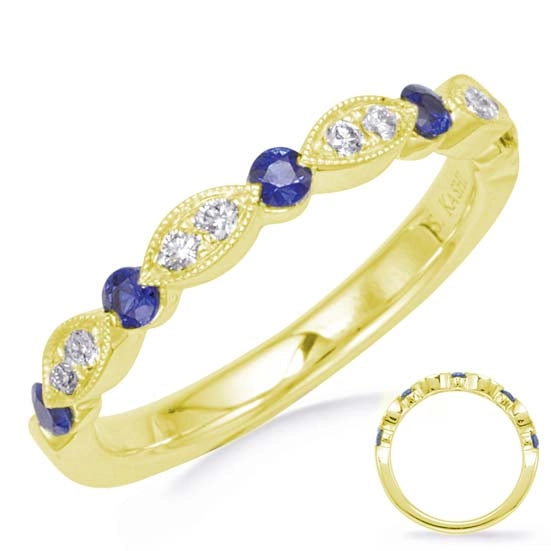 14K Yellow Gold Sapphire and Diamond Band, Marquise and Round Design