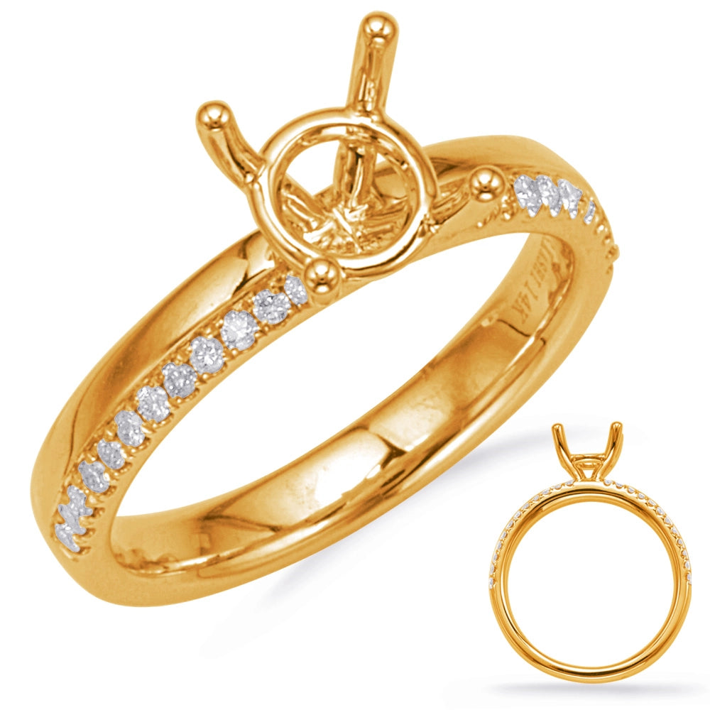 14K Yellow Gold Semi Mount Diamond Ring with Half Diamond and Half Plain Shank