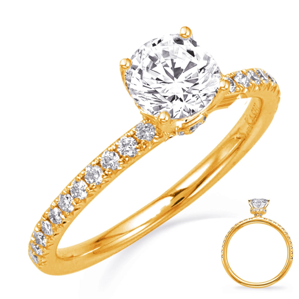 14K Yellow Gold Semi Mount Diamond Ring with Hidden Round Halo