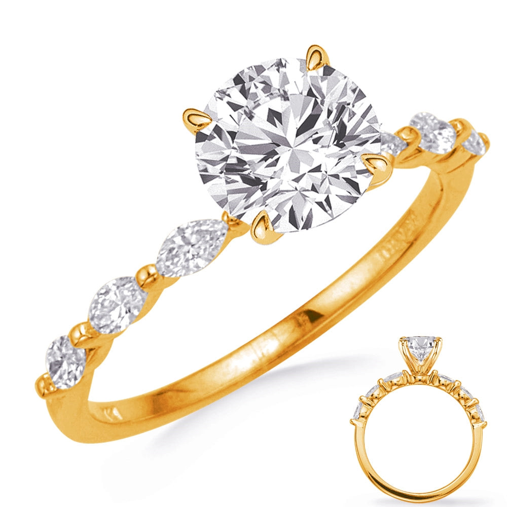 14K Yellow Gold Semi Mount Ring with Marquise Diamonds