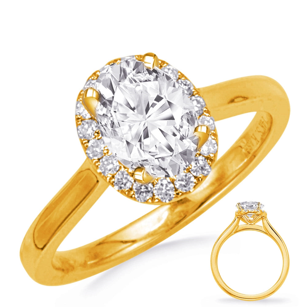 14K Yellow Gold Solitaire Ring with Oval Diamond Halo