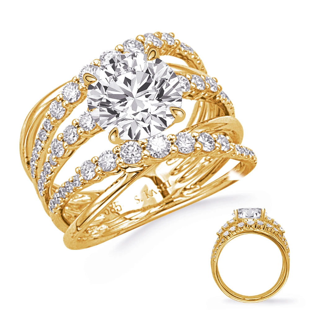 14K Yellow Gold Wide Crossover Semi Mount Diamond Ring