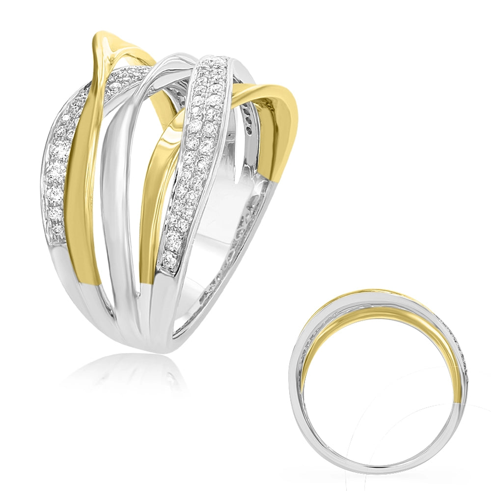 14K Yellow & White Gold Wide Diamond Ring