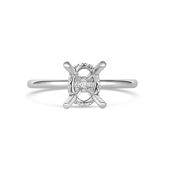 18K White Gold Diamond Semi Mount Ring with Hidden Oval Halo