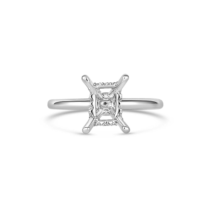 18K White Gold Diamond Semi Mount Ring with Hidden Rectangle Halo