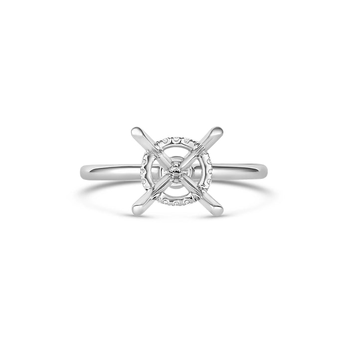 18K White Gold Diamond Semi Mount Ring with Hidden Round Halo