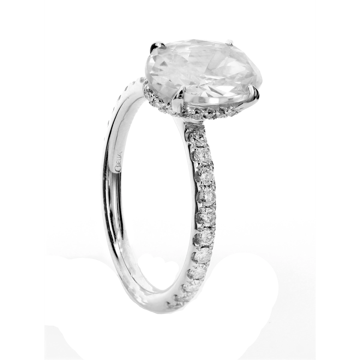 18K White Gold Diamond Semi Mount with Hidden Oval Halo Head