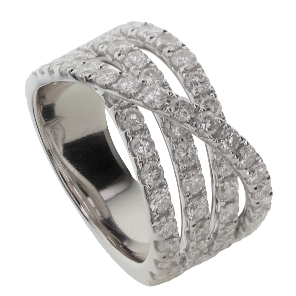 18K White Gold Multi-row Crossover Diamond Ring