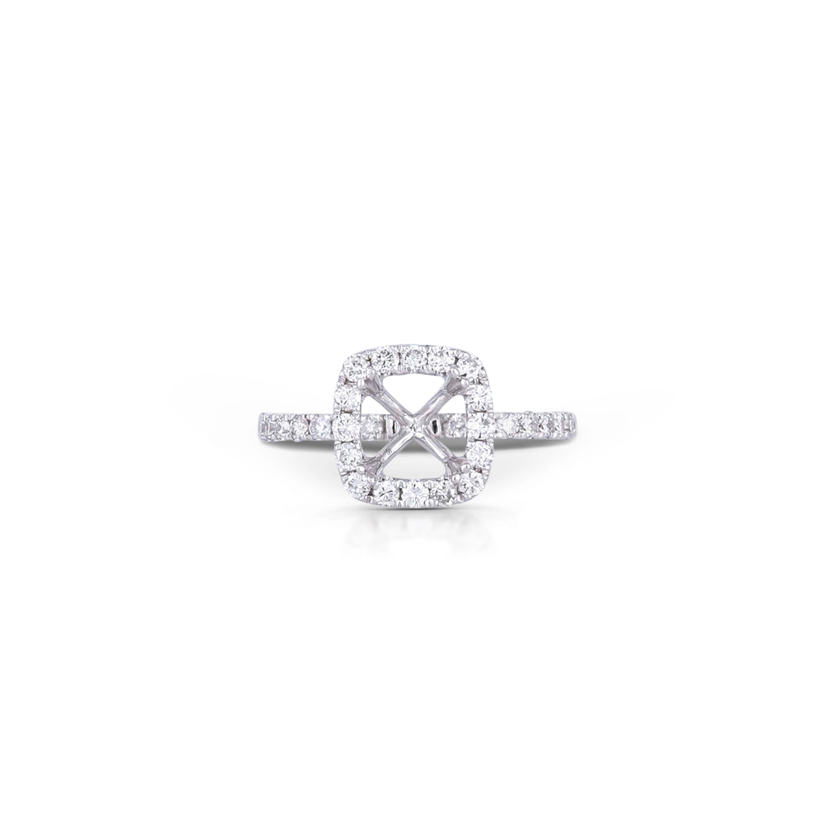 18K White Gold Semi Mount Diamond Ring with Cushion Halo